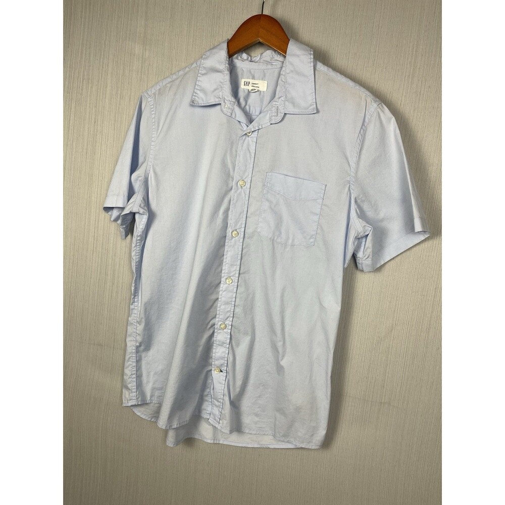 Gap Poplin‎ Button Down Shirt Men M Blue Short Sleeve Stretch Cotton Preppy